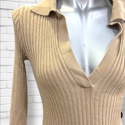 **HOY** Vestido largo de punto canalé NA-KD color Camel Talla XS