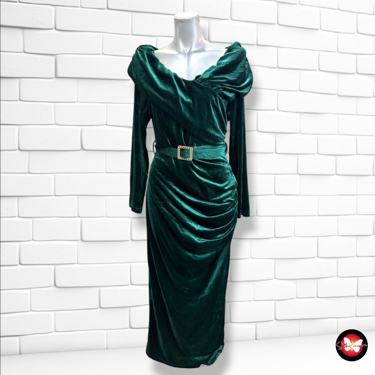 **HOY** Vestido midi de noche de terciopelo SHEIN color Verde Talla L