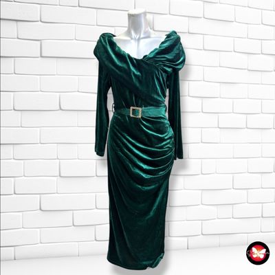 **HOY** Vestido midi de noche de terciopelo SHEIN color Verde Talla L