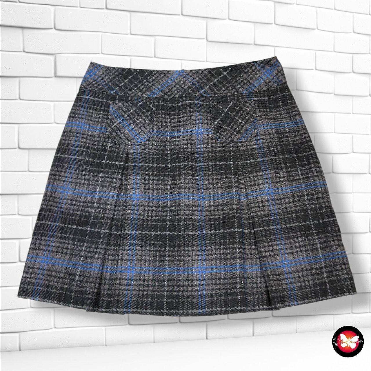 **HOY** Falda de paño BIAGGINI color Gris, negro y azul Talla 42