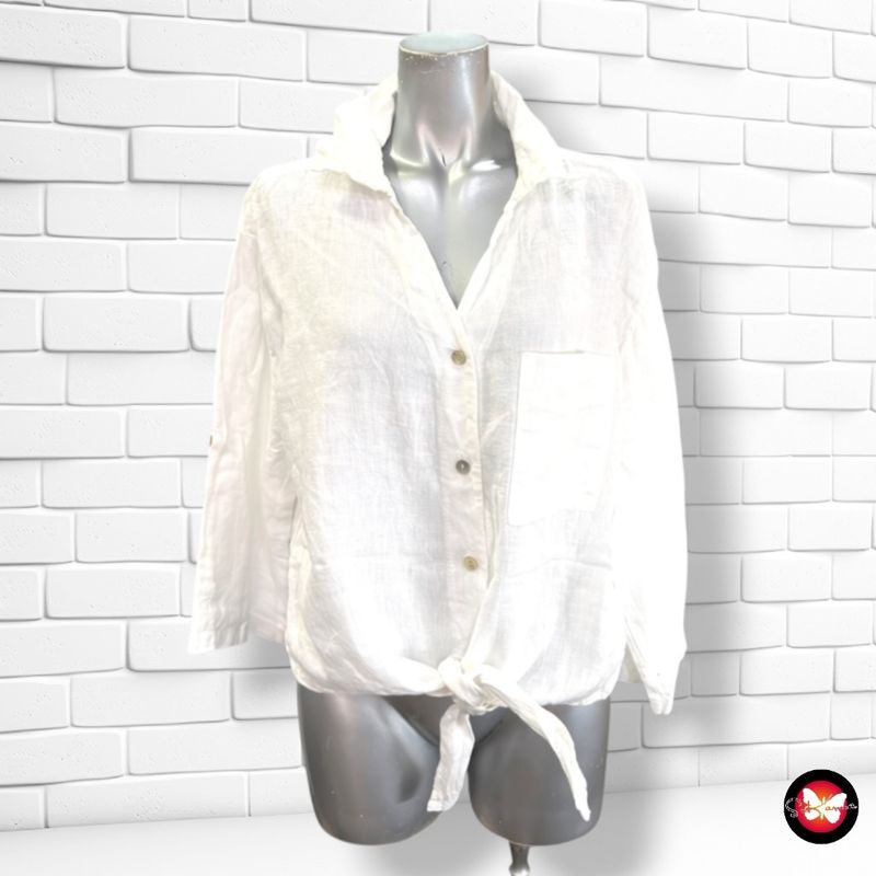 **HOY** Camisa de lino con lazo  color Blanco Talla ÚNICA