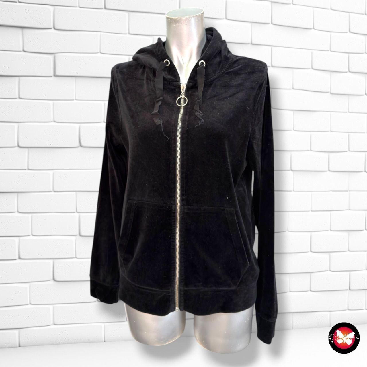 **HOY** Chaqueta sudadera de terciopelo EVEN&amp;ODD color Negro Talla M