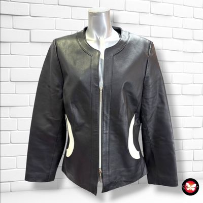 **HOY** Cazadora de piel  color Negro y blanco Talla 42