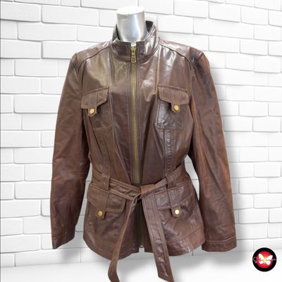 **HOY** Cazadora de piel con cinturón  color Chocolate Talla 46