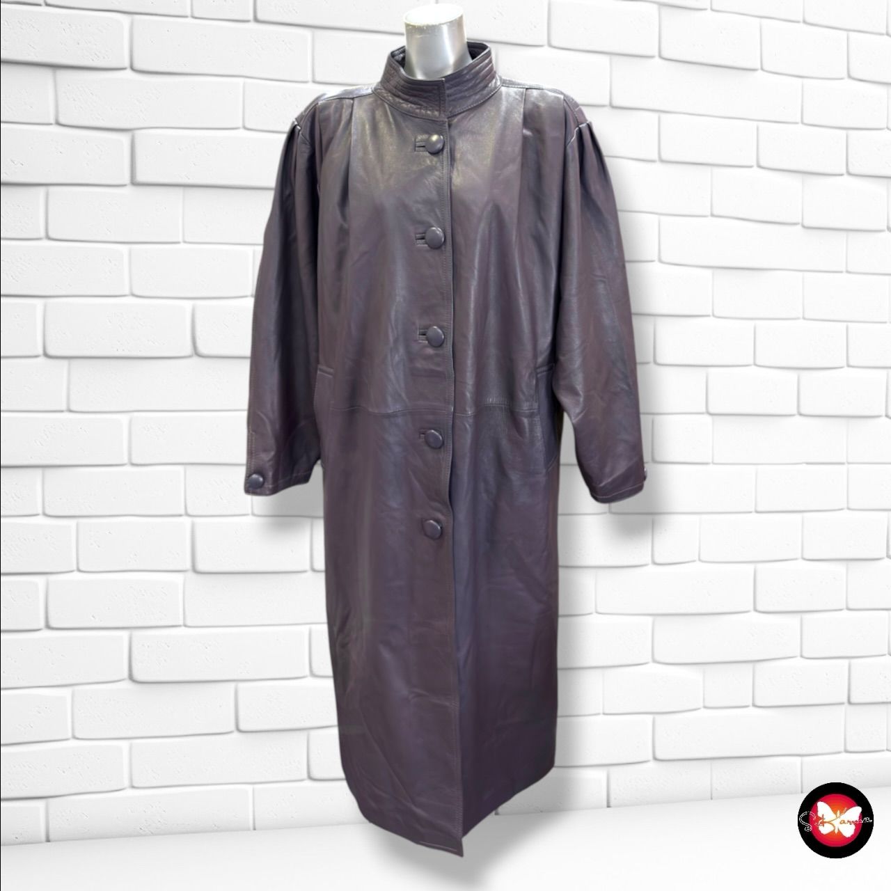 Abrigo vintage de piel color Violeta Talla L/XL
