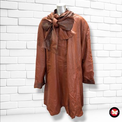 **HOY** Abrigo vintage de piel con capucha RUGANO color Marrón Talla 40 (grande)