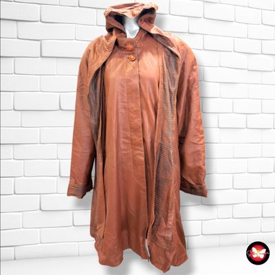 **HOY** Abrigo vintage de piel con capucha RUGANO color Marrón Talla 40 (grande)