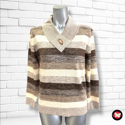 Jersey de manga larga y cuello vuelto color Marrón y beige Talla S