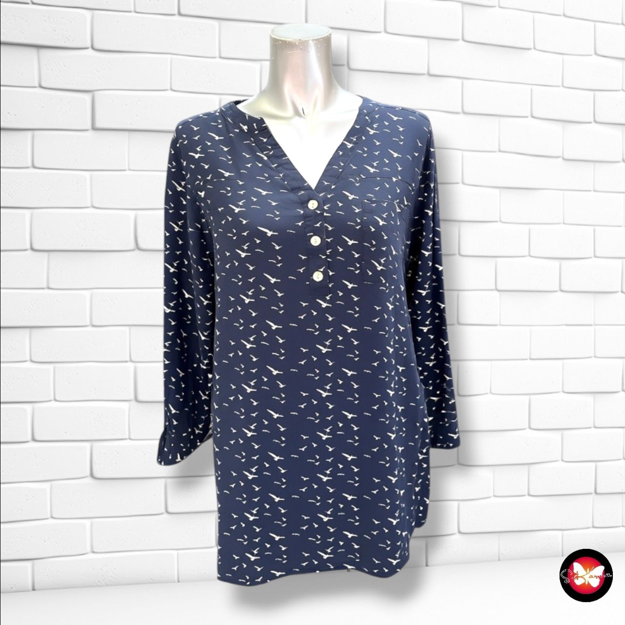 **HOY** Blusa de manga larga BLIND DATE color Azul marino y blanco Talla 36