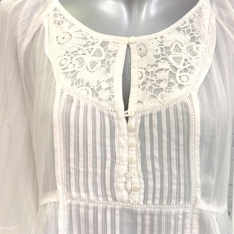 **HOY** Blusa de media manga con bordados MASSIMO DUTTI color Blanco Talla 40