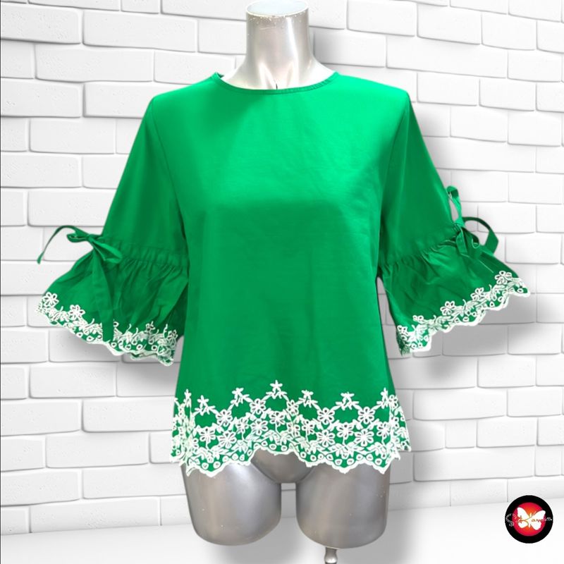 **HOY** Blusa de media manga con bordados PRIMARK color Verde Talla 38