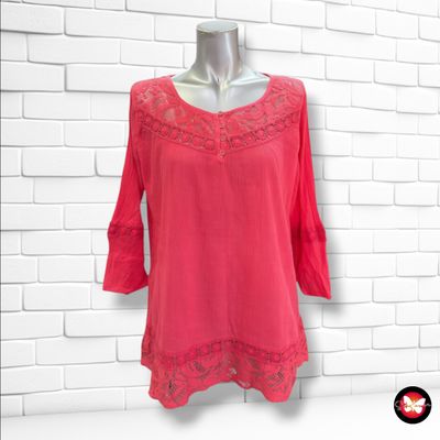 **HOY** Blusa de media manga con encaje CHEROKEE color Coral Talla 40 (12UK)