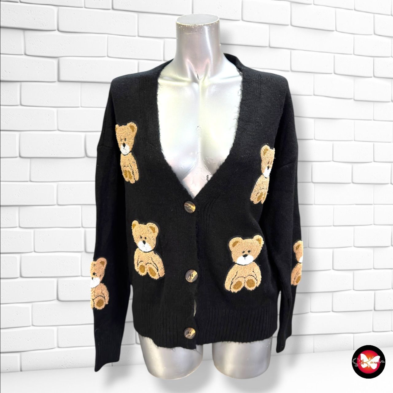 **HOY** Chaqueta de punto con ositos   color Negro Talla ÚNICA