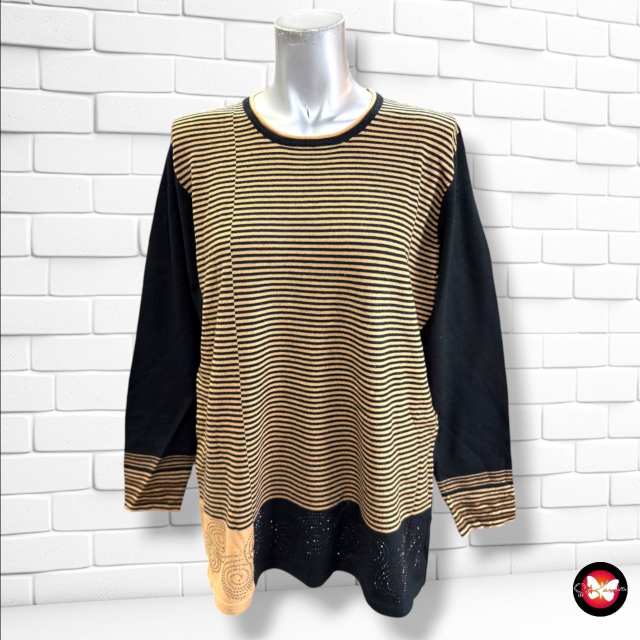 **HOY** Jersey de manga larga PUNTO ROMA color Negro y camel Talla M