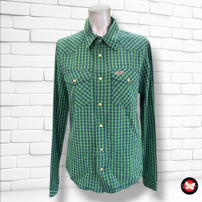 **HOY** Camisa de manga larga de cuadritos HOLLISTER color Azul y verde Talla M