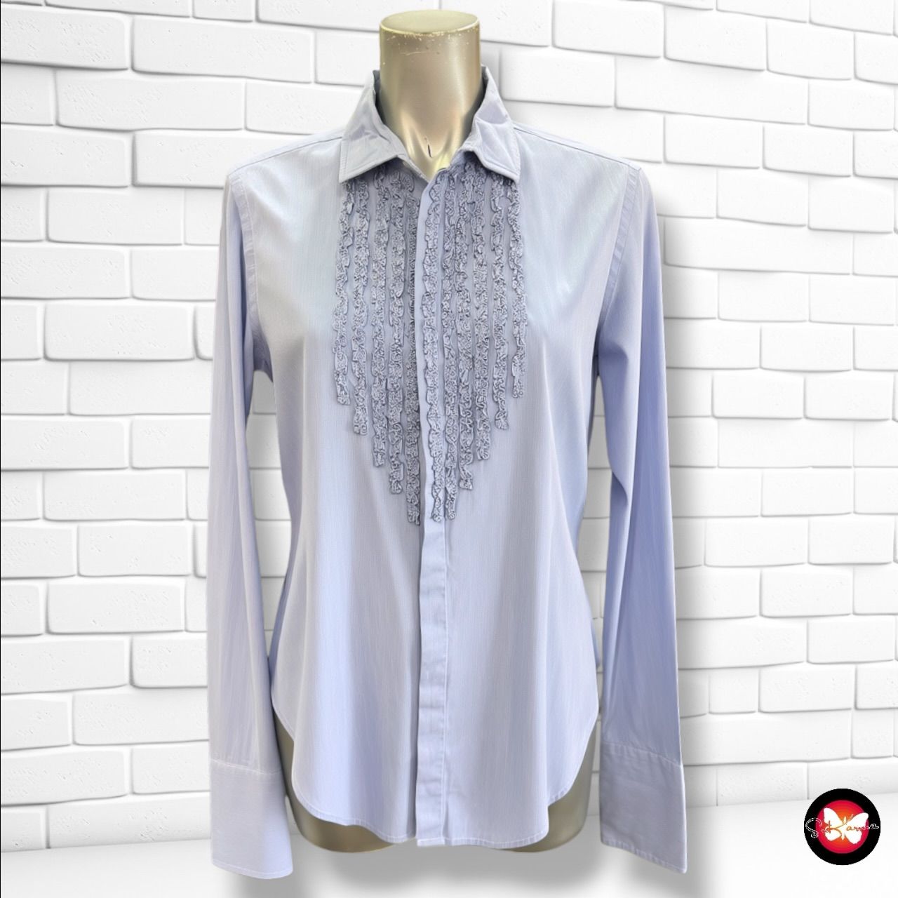**HOY** Camisa de manga larga de rayitas con volantitos POLO RALPH LAUREN color Celeste Talla 42 (12USA)