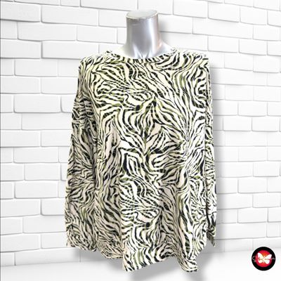 **HOY** Camiseta de manga larga estampado selva PRIMARK color Crema, negro y verde militar Talla 38/40