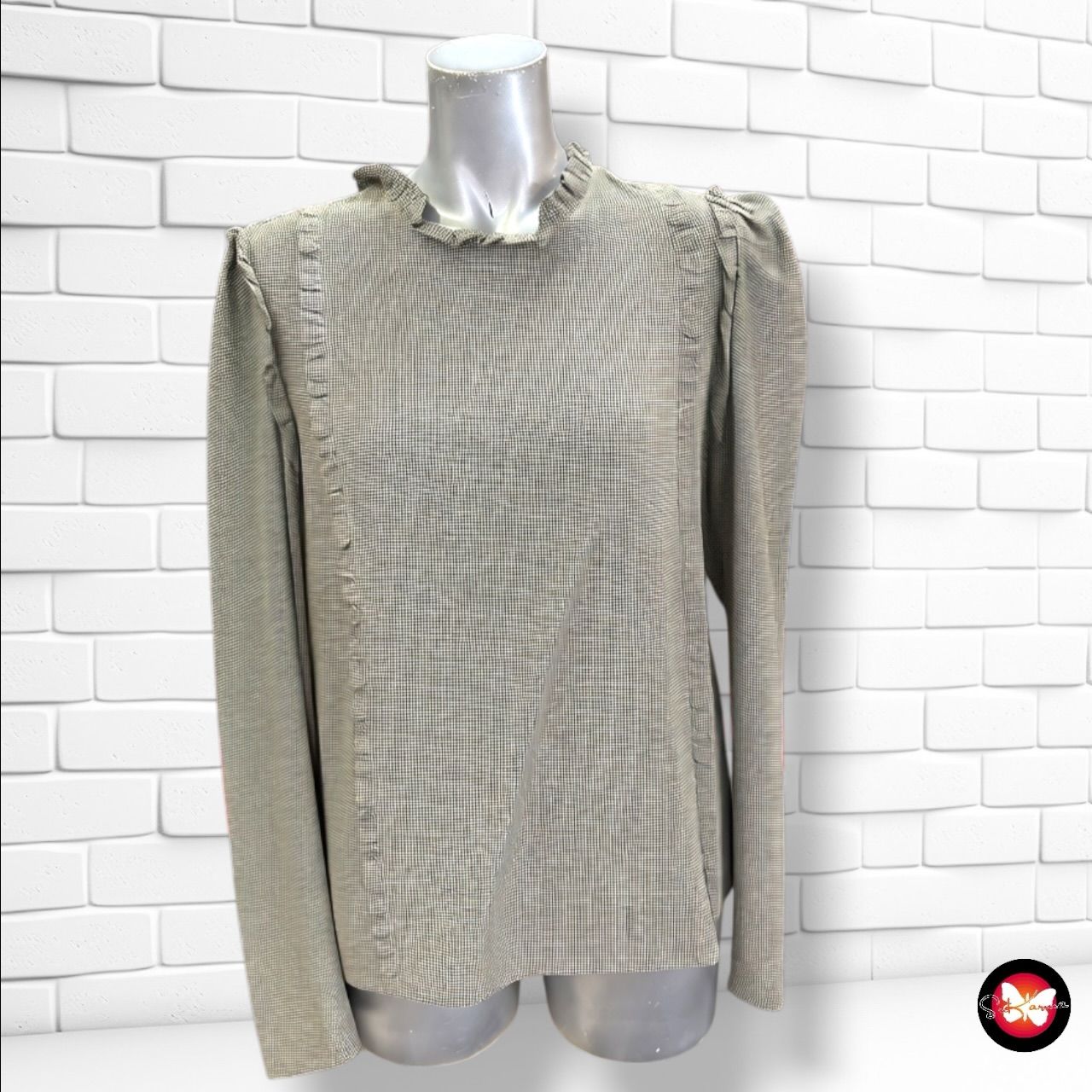 **HOY** Blusa de manga larga con volantitos y lurex LA REDOUTE color Marrón y dorado Talla 40