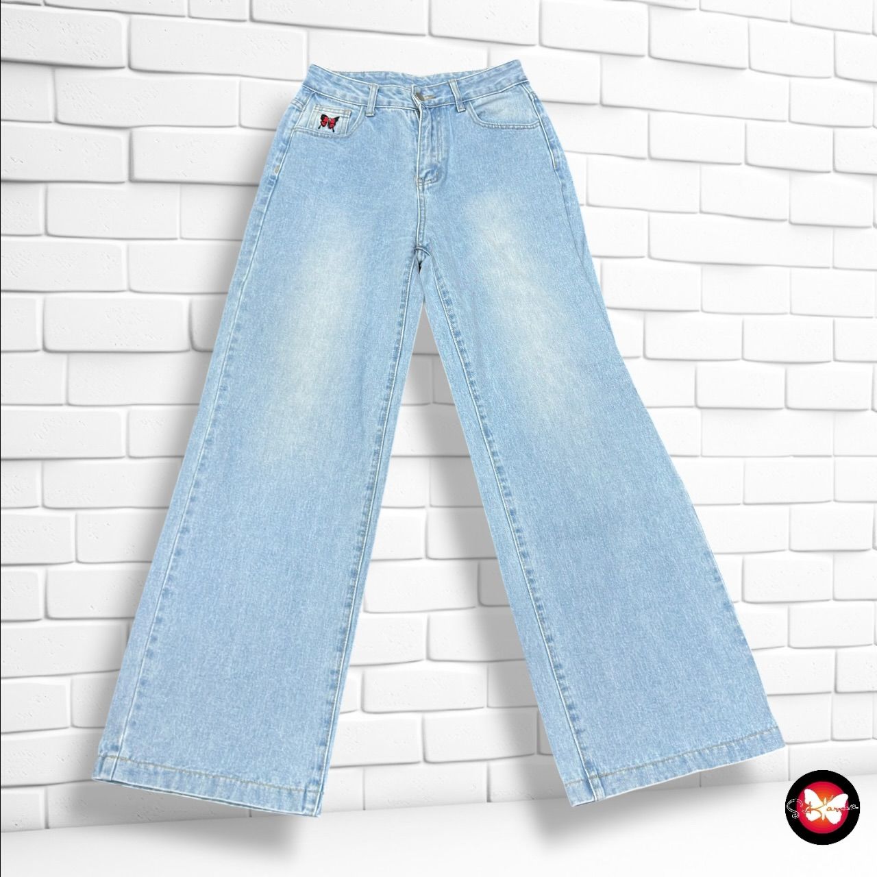 **HOY** Pantalón ancho de pierna con bordados SHEIN color Azul vaquero Talla S