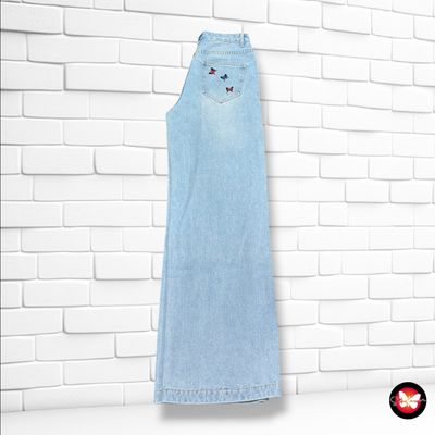 **HOY** Pantalón ancho de pierna con bordados SHEIN color Azul vaquero Talla S