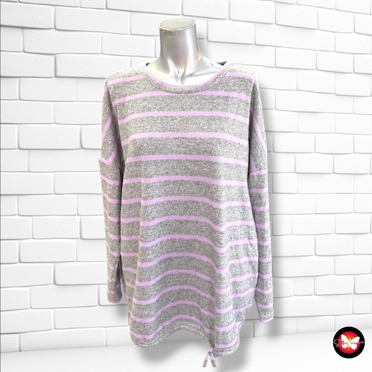 **HOY** Jersey de manga larga de rayas LAURA TORELLI color Gris y lila Talla L