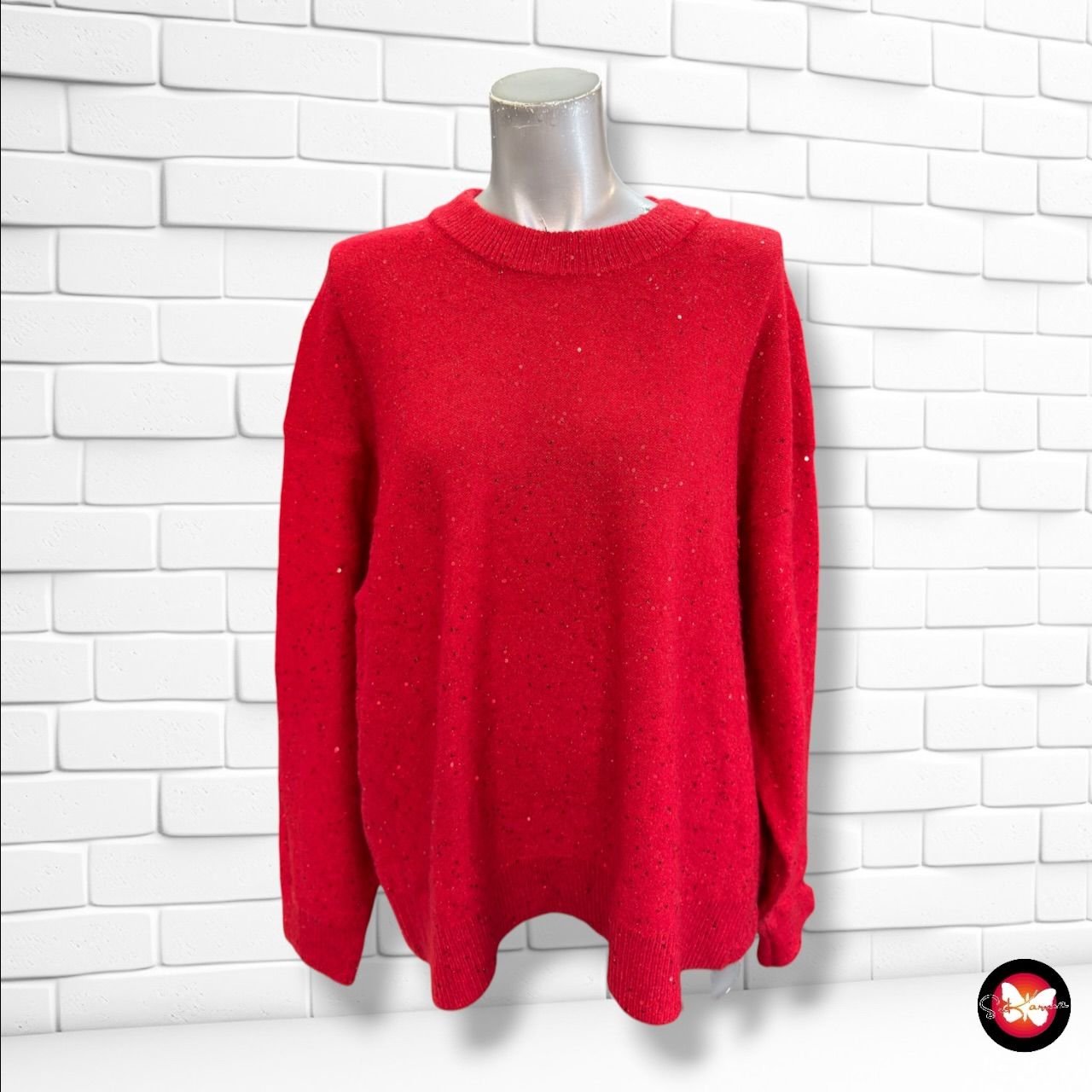 **HOY** Jersey de manga larga y lentejuelas H&amp;M color Rojo Talla L