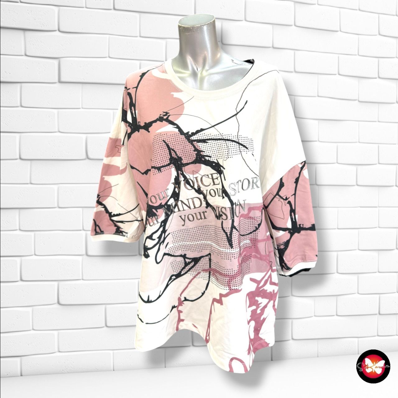 **HOY** Sudadera de media manga  color Blanco, rosa y negro Talla 44