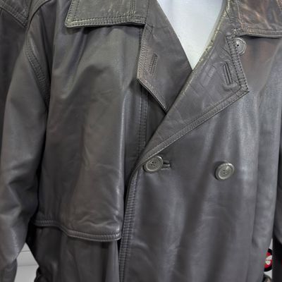 **HOY** Gabardina vintage de piel color Gris Talla Hombre XL