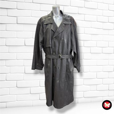 **HOY** Gabardina vintage de piel color Gris Talla Hombre XL