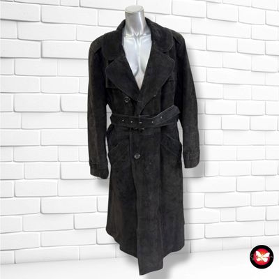 **HOY** Gabardina vintage acolchada de ante  color Negro Talla Hombre L