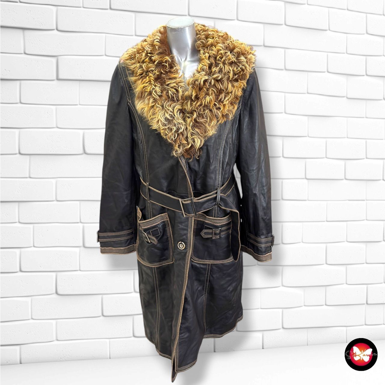 **HOY** Gabardina de piel con cuello de pelo DAVID MOORE color Chocolate Talla 44