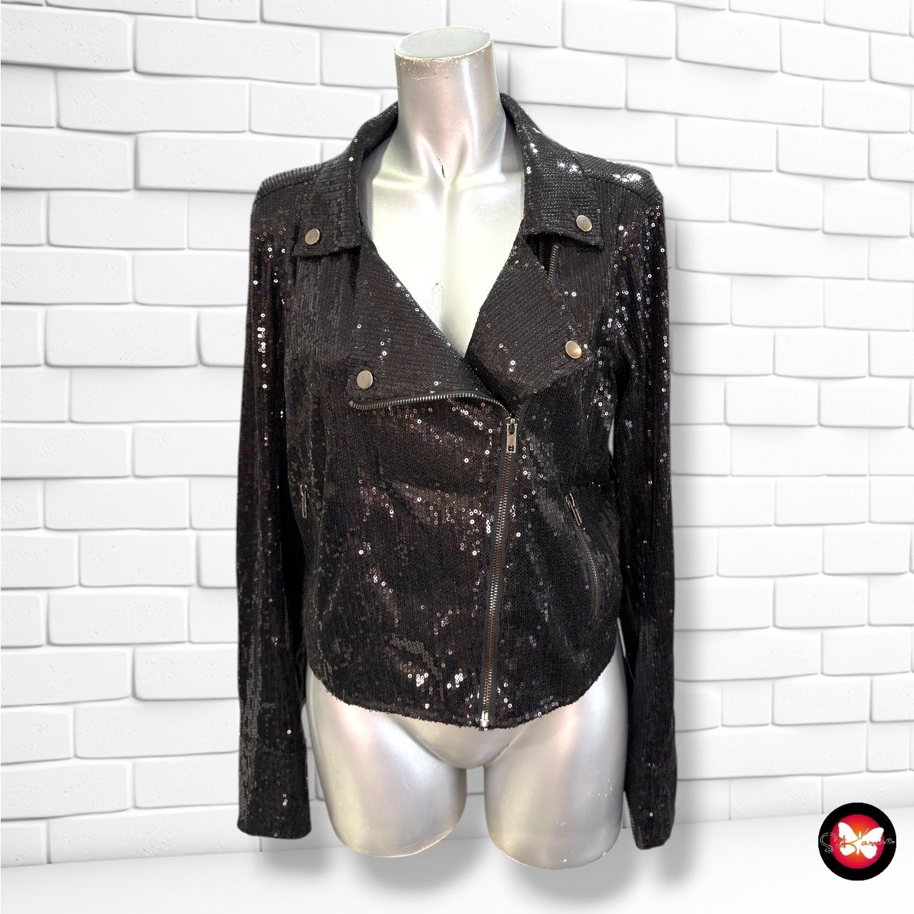 **HOY** Chaqueta biker de lentejuelas MÖTIVI color Negro Talla 38/40