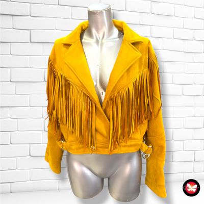 **HOY** Chaqueta de antelina con flecos BERSHKA color Mostaza Talla S