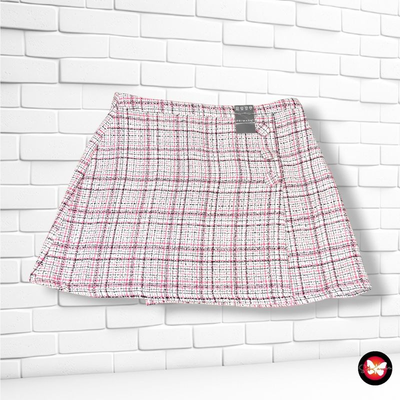 **HOY** Falda tweed PRIMARK color Crema, negro y rosa Talla 42