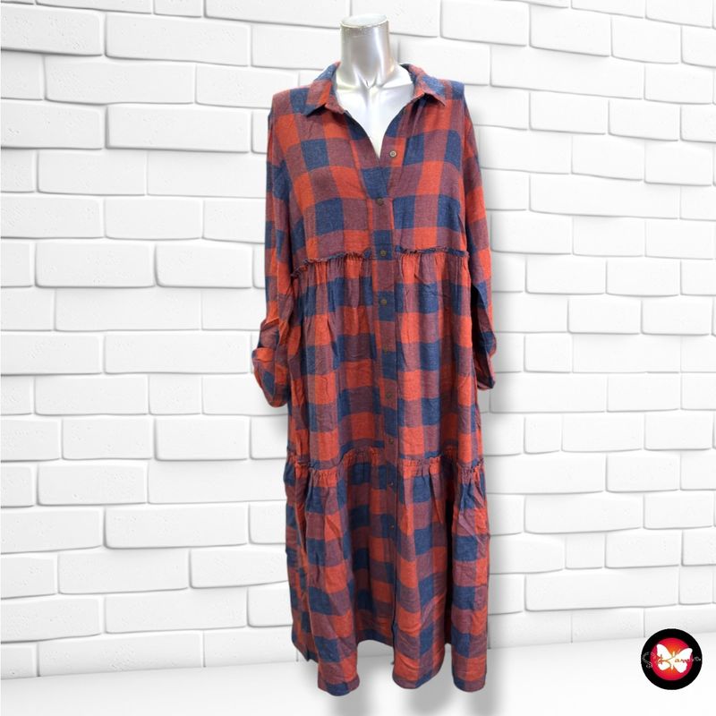 **HOY** Vestido largo de cuadros KAYRA color Teja y azul Talla 48