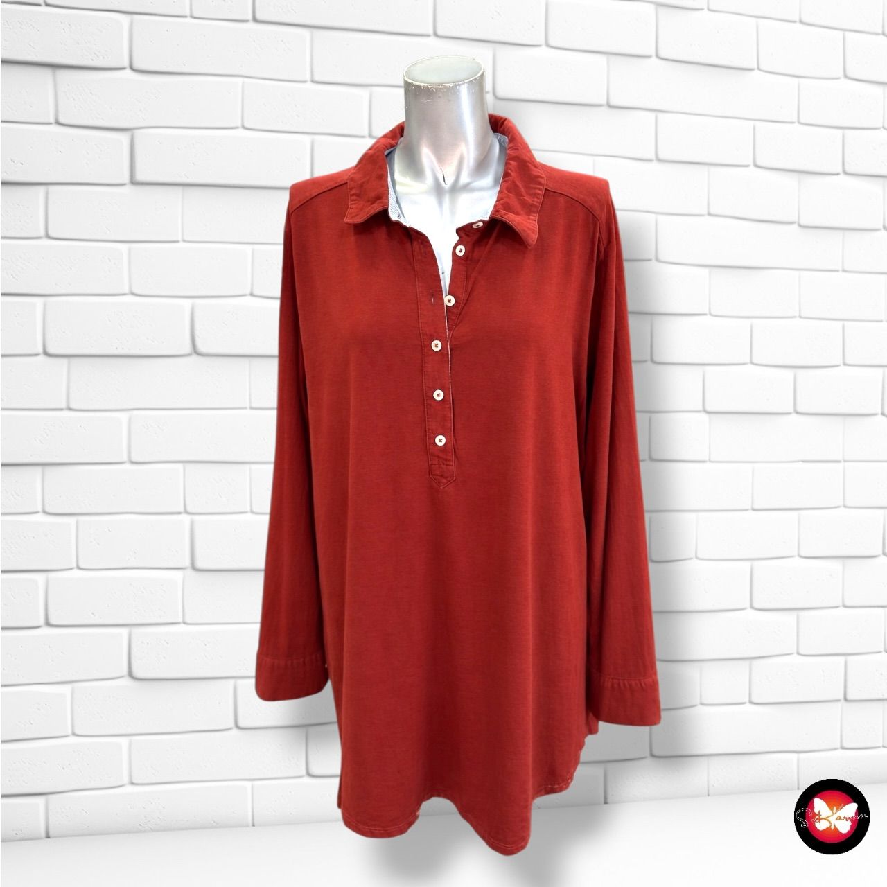 **HOY** Polo de manga larga LANDS’ END color Ladrillo Talla 52/54