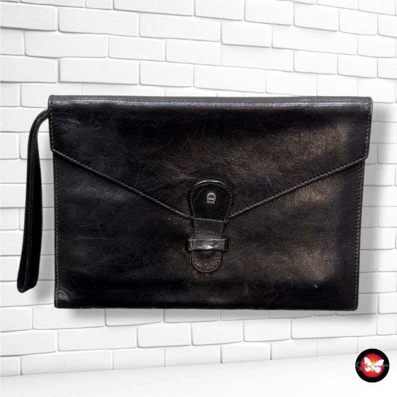 Bolso de mano tipo portadocumentos de piel, estilo vintage  color Negro Talla PEQUEÑO