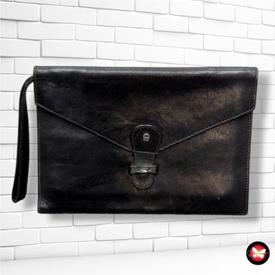 **HOY** Bolso de mano tipo portadocumentos de piel, estilo vintage  color Negro Talla PEQUEÑO