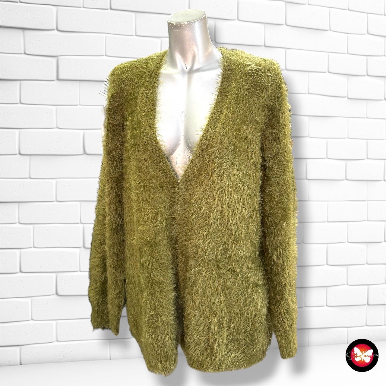 **HOY** Chaqueta de punto peludita GINA LAURA color Verde oliva Talla L