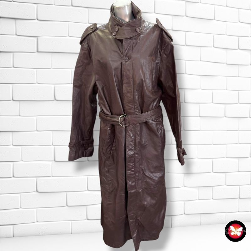 **HOY** Gabardina vintage de piel  color Granate Talla Hombre XL
