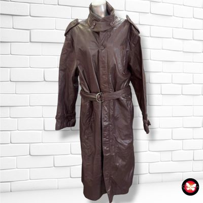 **HOY** Gabardina vintage de piel color Granate Talla Hombre XL