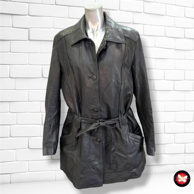 **HOY** Gabardina de piel acolchada color Negro Talla XL