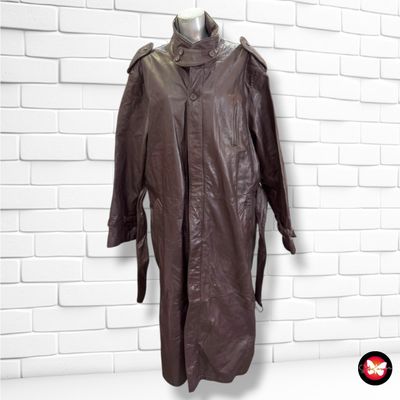 **HOY** Gabardina vintage de piel color Granate Talla Hombre XL