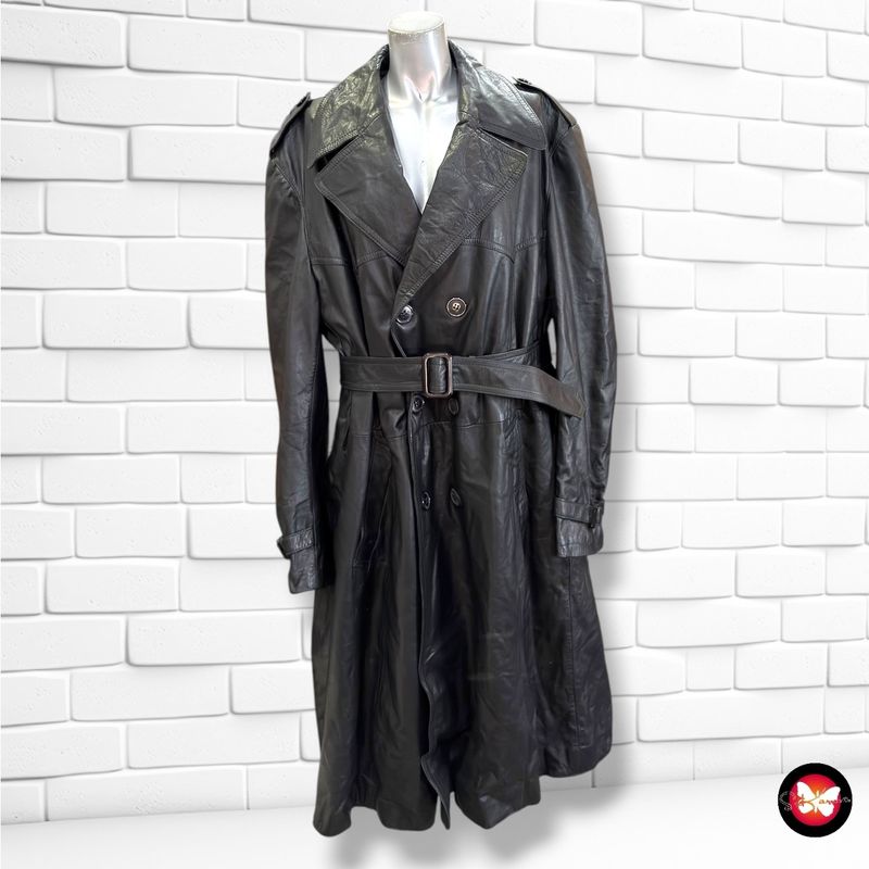 **HOY** Gabardina vintage de piel con forro desmontable  color Negro Talla Hombre 4XL (58)