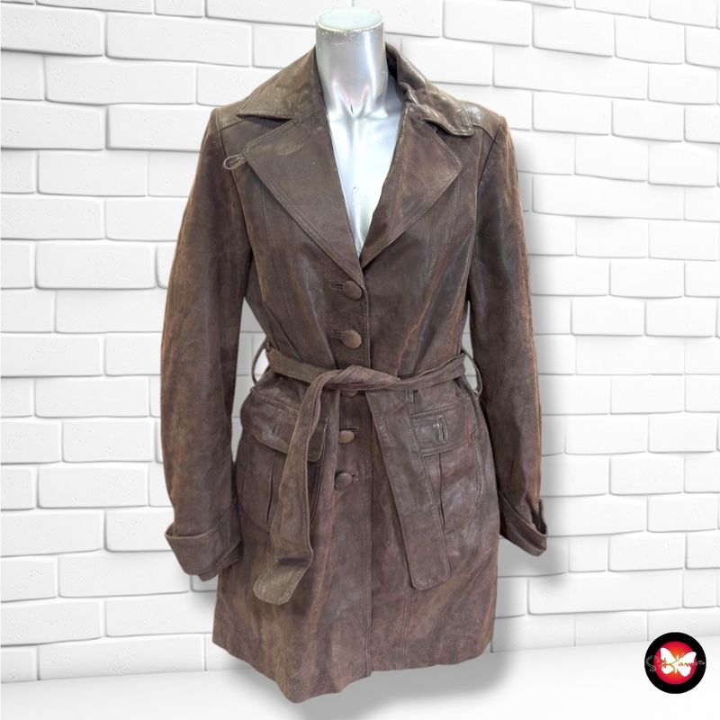 **HOY** Gabardina de piel rústica LAURA DI SARPI color Chocolate Talla 36