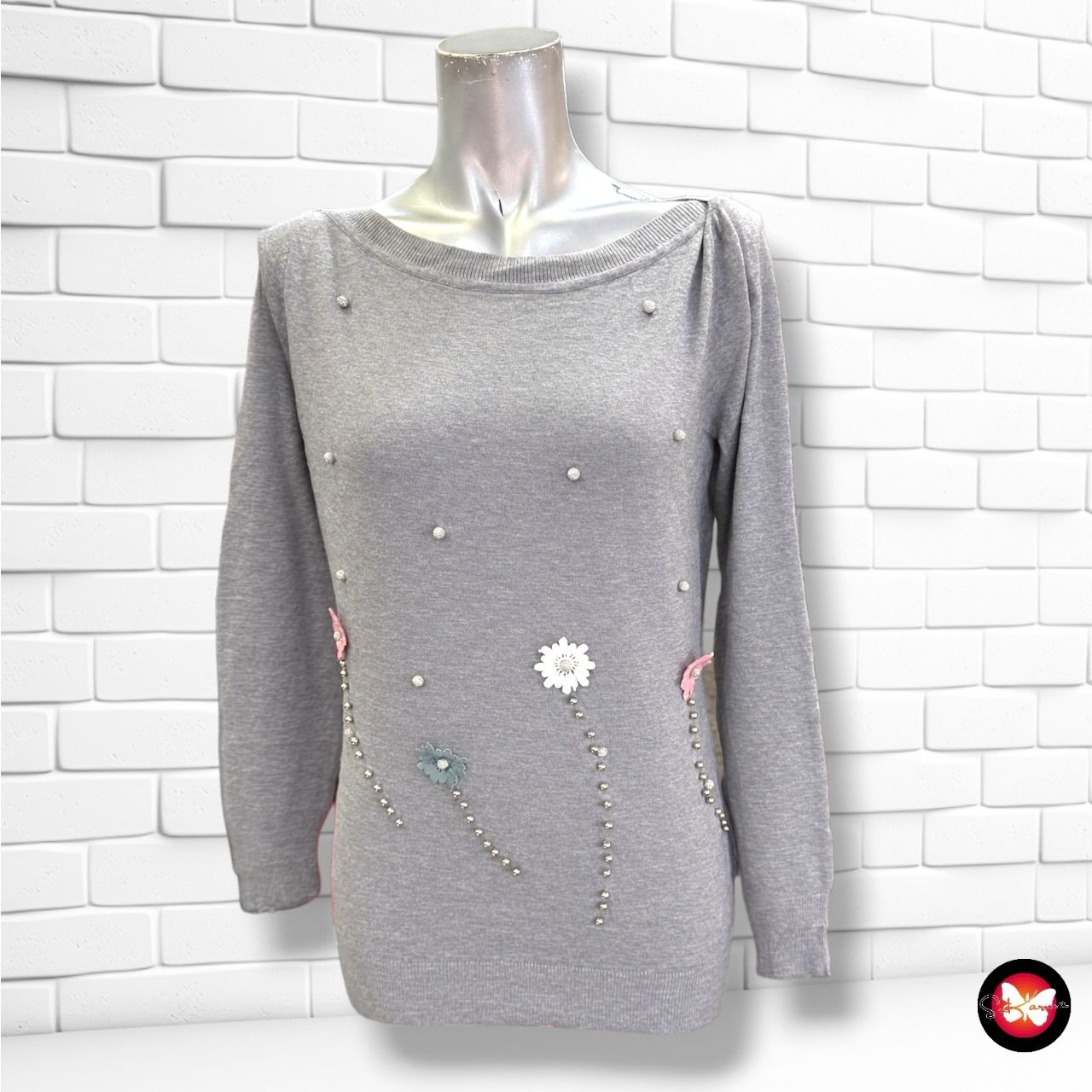 **HOY** Jersey de manga larga con apliques  color Gris Talla S/M