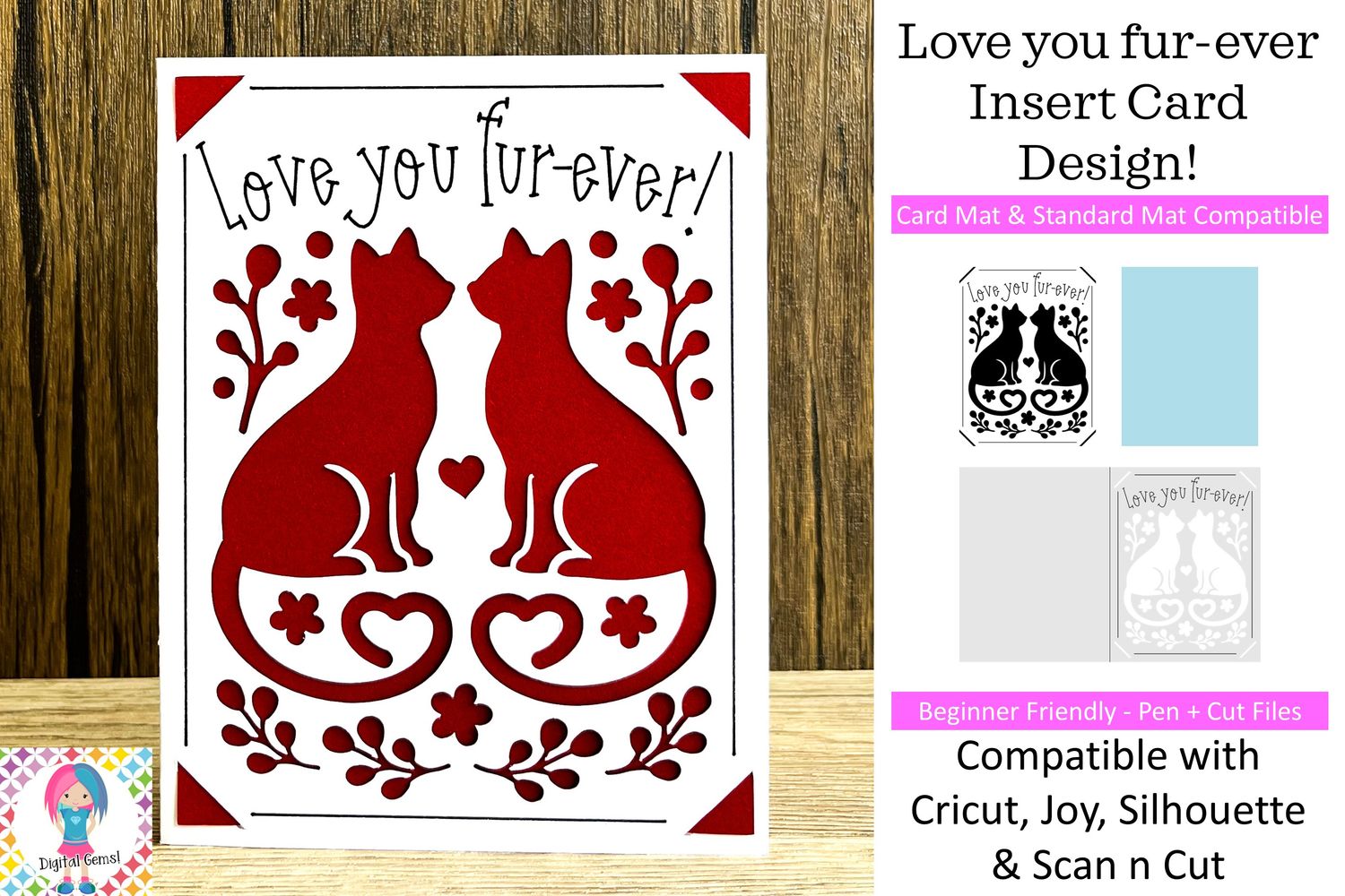 Cat, Love you fur-ever insert card design.