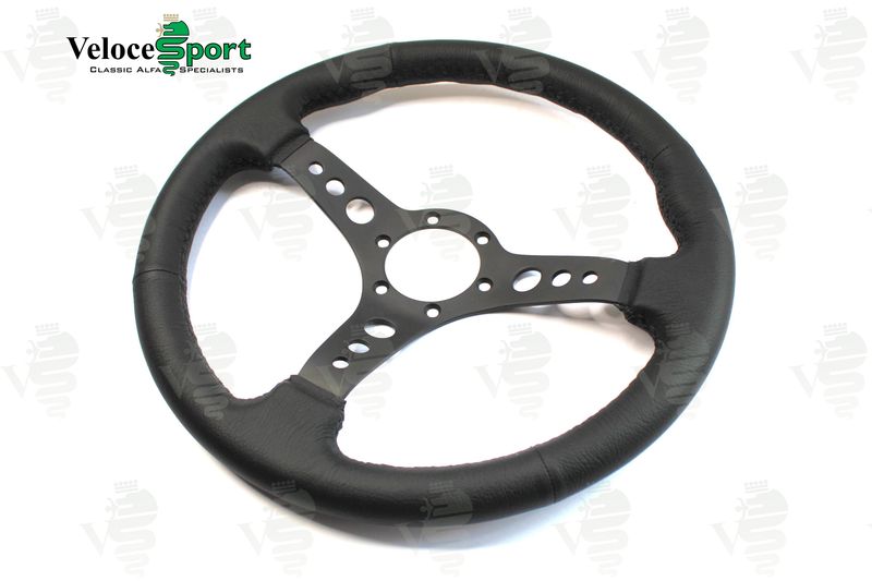 Black Leather Steering Wheel with Black Spokes - 360mm