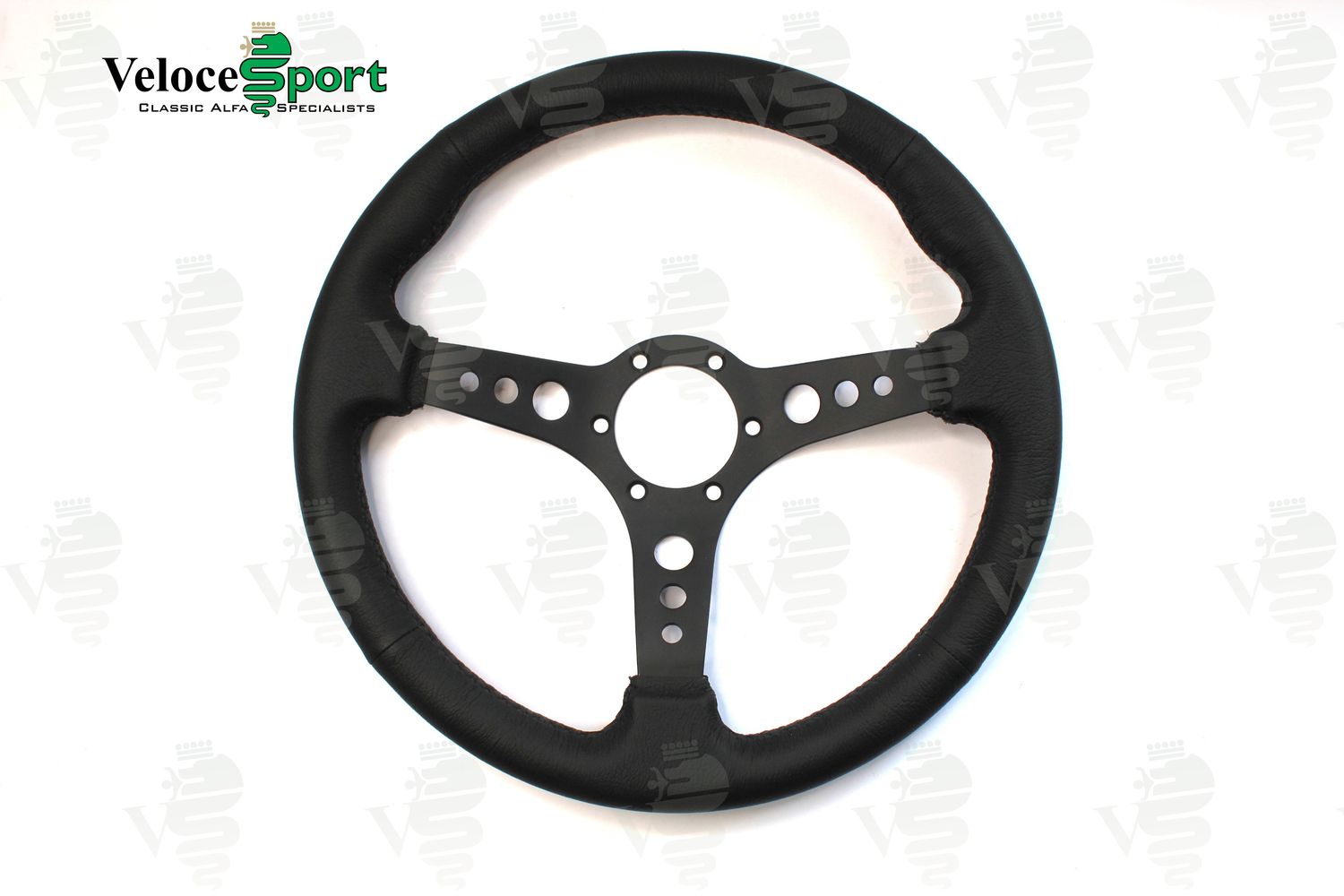 Black Leather Steering Wheel with Black Spokes - 360mm