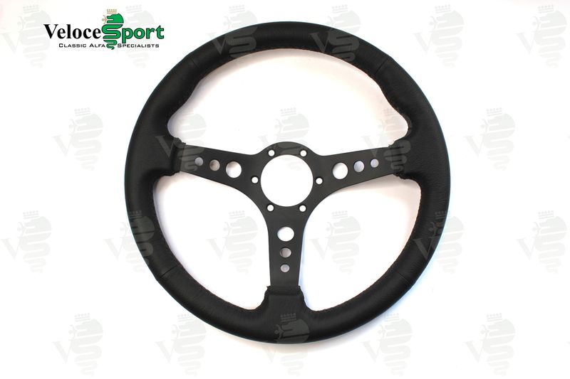Black Leather Steering Wheel with Black Spokes - 360mm